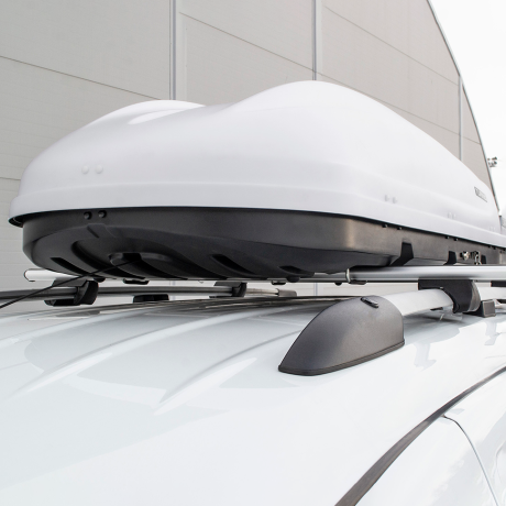 Бокс-багажник на крышу Аэродинамический White "Turino 1" ДВУСТОРОННЕЕ открывание купить недорого с доставкой в Пермь